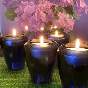 4 cobalt blue candleholders